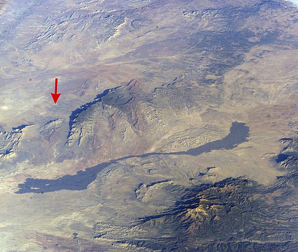 Trinity Site (red arrow) near Carrizozo Malpais