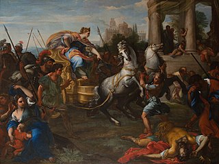 <i>Tullia driving her Chariot over her Father</i> 1687 painting by Giuseppe Bartolomeo Chiari