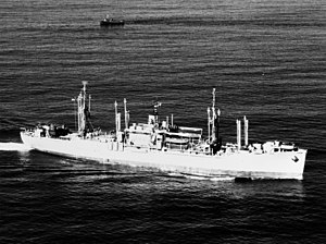 USS Marvin H. McIntyre (APA-129) underway in November 1944. She was commissioned on 28 November 1944 (80-G-272767).jpg