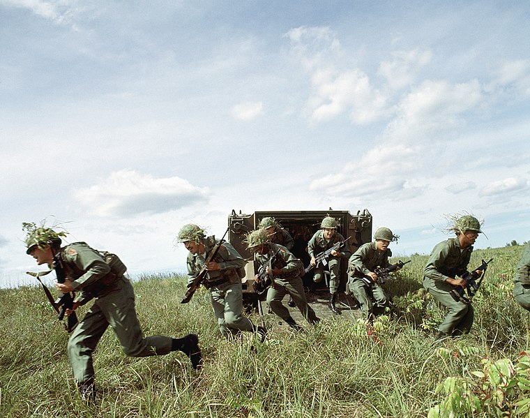 File:US Army infantrymen armed with M16A1 rifles unload from an M113 armored personnel carrier during a training exercise - DPLA - da5c59d0c93502d82d578110b39ff02f.jpeg