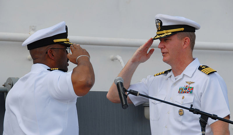 File:US Navy 070523-N-9689V-005 USS Boxer (LHD 4) Commanding Officer, Capt. Bruce W. Nichols, turns over command of the ship to Capt. Matthew J. McCloskey at a change of command ceremony on the ship's flight deck.jpg