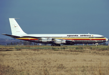 A Uganda Airlines Boeing 707-320C at Fiumicino Airport in 1987.