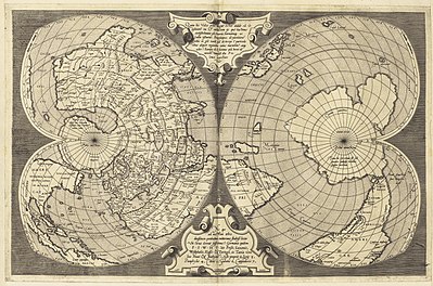 Untitled map of the world on a double cordiform projection from "Lafreri atlas", c. 1564 Untitled map of the world on a double cordiform projection, Lafreri atlas, circa 1564.jpg