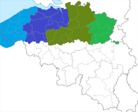 Flamand au sens large : carte des dialectes néerlandais en Belgique.