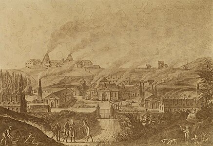 Cheminées de la fonderie royale du Creusot (Saône-et-Loire, France), en 1806.