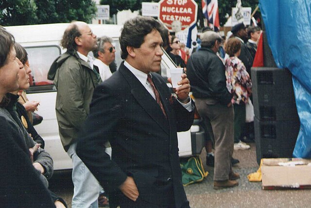 Peters on the campaign trail in Auckland, c. 1993