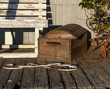 Wooden box at abandoned farmhouse