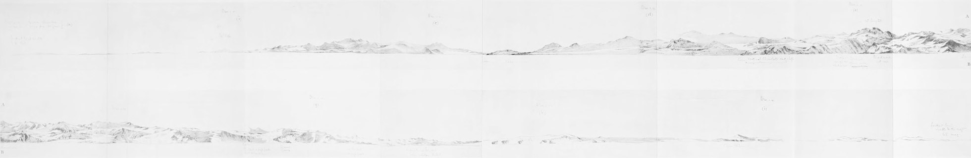 Fold-out profile drawing of distant mountains