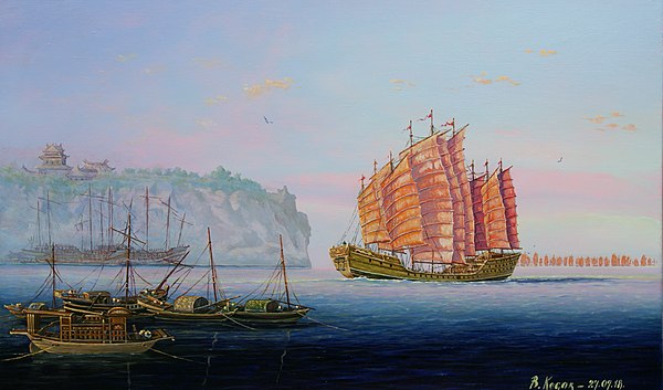 The Chinese treasure fleet as painted by Vladimir Kosov, dated 2018