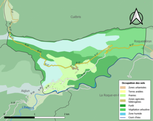 Barevná mapa znázorňující využití půdy.