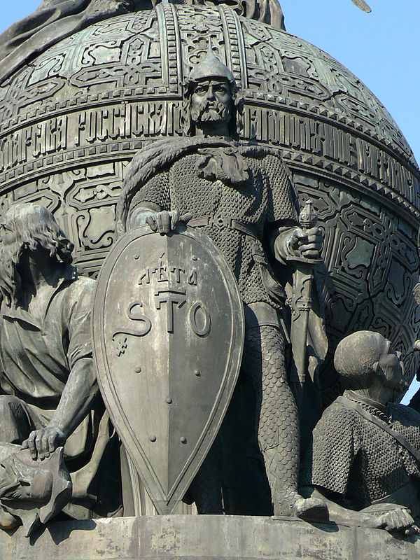 Rurik on the 19th century "Millennium of Russia" monument in Veliky Novgorod