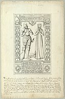 193 Gravsten. Christoffer Gøye, †1584, med hustru Birgitte Bølle, †1595 og deres unge søn Mogens Gøye, †1550. Desuden beskrivelse af epitafium for samme.DMR-20308 original.jpg