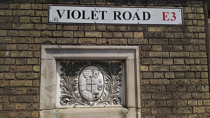 Coat of arms on a canal bridge on Violet Road in the Londond Borough of Tower Hamlets