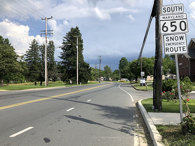MD 650 southbound past MD 108 in Ashton
