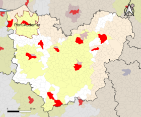 Posizione dell'area di attrazione di Pont-Audemer nel dipartimento dell'Eure.