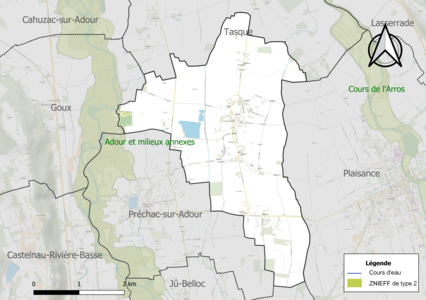 Carte de la ZNIEFF de type 2 sur la commune.