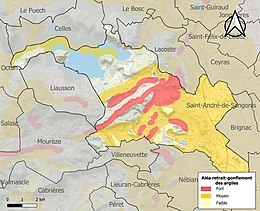 Carte des zones d'aléa retrait-gonflement des sols argileux de Clermont-l'Hérault.