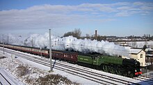 Tornado at speed near Peterborough 60163 Tornado Peterborough 7 Feb 2009.jpg