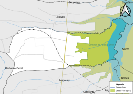 Carte de la ZNIEFF de type 2 sur la commune.