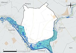 Carte en couleur présentant le réseau hydrographique de la commune