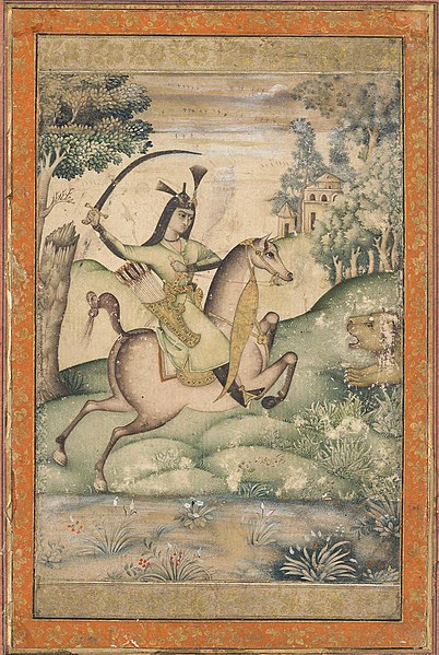 File:A hero slays a lion, attributed to Muhammad Zaman, Safavid Iran, late 17th century.jpg