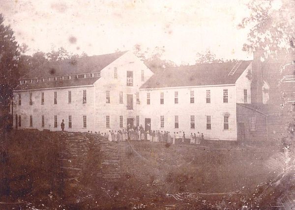 Alamance Cotton Factory, built by Edwin M. Holt. It was the first manufacturer of colored cotton fabrics in the South on power looms. Photograph taken