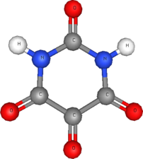 Alloxan Röd—oxygen, blå—nitrogen, grå—kol, vit—väte.