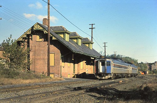 An Amtrak train at the 1875-built station in 1979