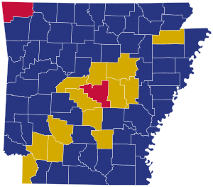 Arkansas republikanska presidentval primära valresultat efter län, 2016.svg