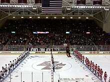 BC and BU before the start of a game at Kelley Rink on January 22, 2010. BC-BU Jan 22 2010.jpg