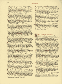 First folio of listing of Devonshire manors held by Baldwin the Sheriff, forming the feudal barony of Okehampton, Domesday Book, 1086. BaldwinTheSheriff DomesdayBook FolioOne.png