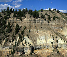 Columnar basalt flows in Yellowstone National Park, USA Basalt columns in yellowstone 2.jpg