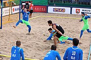 Deutsch: Beachhandball Europameisterschaften 2019 (Beach handball Euro); Tag 3: 4. Juli 2019 – Männer, Platzierungsrunde Gruppe III, Slowenien-Türkei 0:2 (18:18, 22:23) English: Beach handball Euro; Day 3: 4 July 2019 – Men Consolation Round Group III – Slovenia-Turkey 0:2 (18:18, 22:23)
