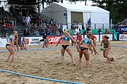 Deutsch: Beachhandball Europameisterschaften 2019 (Beach handball Euro); Tag 6: 7. Juli 2019 – Frauenfinale, Dänemark-Ungarn 2:0 (18:12, 23:22) English: Beach handball Euro; Day 6: 7 July 2019 – Women's Final – Denmark-Hungary 2:0 (18:12, 23:22)