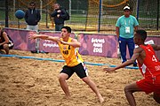 Deutsch: Beachhandball bei den Olympischen Jugendspielen 2018; Tag 6, 11. Oktober 2018; Jungen, Platzierungssspiel Ränge 11-12 – Paraguay-Mauritius 2:0 English: Beach handball at the 2018 Summer Youth Olympics at 11 October 2018 – Boys Placement Match 11-12 – Paraguay-Mauritius 2:0