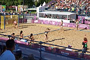 Deutsch: Beachhandball bei den Olympischen Jugendspielen 2018; Tag 3, 9. Oktober 2018; Jungs, Vorrunde, Gruppe B - Argentinien-Hongkong 2:0 English: Beach handball at the 2018 Summer Youth Olympics at 9 October 2018 – Girls Preliminary Round Group B – Argentina-Hing Kong 2:0