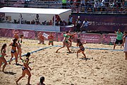 Deutsch: Beachhandball bei den Olympischen Jugendspielen 2018; Tag 4, 10. Oktober 2018; Mädchen, Vorrunde, Gruppe A - Ungarn-Chinese Taipei (Taiwan) 2:0 English: Beach handball at the 2018 Summer Youth Olympics at 10 October 2018 – Girls Preliminary Round Group A‎ – Hungary-Chinese Taipei 2:0