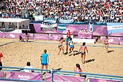 Deutsch: Beachhandball bei den Olympischen Jugendspielen 2018; Tag 3, 9. Oktober 2018; Mädchen, Vorrunde, Gruppe A - Chinese Taipei (Taiwan)-Mauritius 2:0 English: Beach handball at the 2018 Summer Youth Olympics at 9 October 2018 – Girls Preliminary Round Group A‎ – Chinese Taipei-Mauritius 2:0