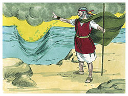 Moses Held Out His Hand Over the Sea (1984 illustration by Jim Padgett, courtesy of Distant Shores Media/Sweet Publishing) Book of Exodus Chapter 15-6 (Bible Illustrations by Sweet Media).jpg