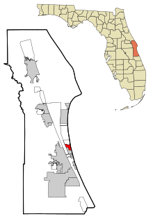 Brevard County Florida Sisällytetyt ja rekisteröimättömät alueet Satellite Beach Highlighted.svg