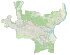 Mapa konturowa Bydgoszczy, blisko centrum na prawo u góry znajduje się punkt z opisem „Czarnówko”