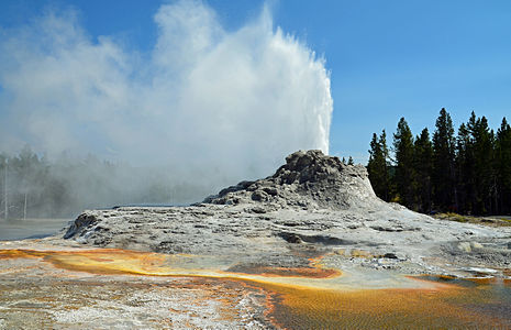 Castle Geyser eruption in Yellowstone National Park