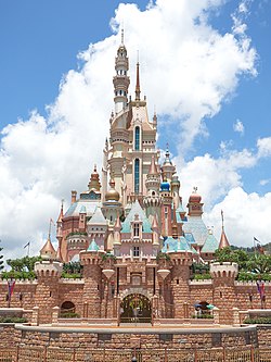 Night performance near Sleeping Beauty castle in Disneyland Paris. Disneyland  Paris (Euro Disney Resort) - entertainment resort in Marne-la-Vallee.  Marne-la-Vallee, France. March 30, 2019. Stock Photo