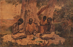 1913 painting by Henri Ratovo depicting the ceremony of the fati-dra
(faditra
) Ceremony of the fati-dra, Madagascar.webp
