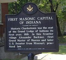 Marker denoting first Grand Lodge in Indiana Charlestown Masonic Marker.jpg