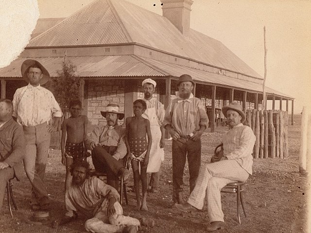 Telegraph Station, c.1880, Paddy Byrne on right (photograph by Henry Yorke Lyell Brown, government geologist).