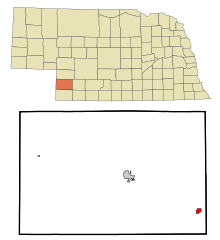 Chase County Nebraska Zone încorporate și necorporate Wauneta Highlighted.svg