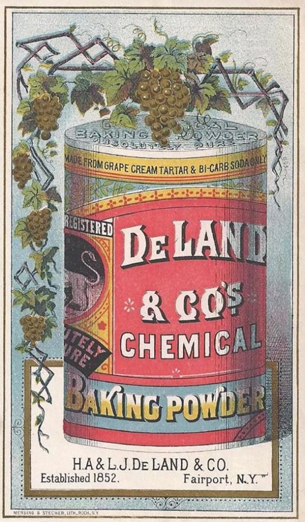 Advertisement for DeLand & Co's Chemical Baking Powder. Earliest possible date: 1877; latest possible date: 1893