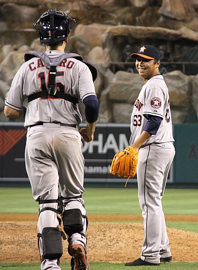 Castro with Chia-Jen Lo for the Houston Astros in 2013