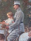 Udsnit af maleri af Christian X fra genforeningsfejringen d. 10. juli 1920 sammen med pigen Johanne Martine Braren malet af Hans Nikolaj Hansen.